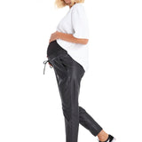 Comfy Cool Foldover Waistband Faux Leather Maternity Jogger Pants
