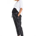 Comfy Cool Foldover Waistband Faux Leather Maternity Jogger Pants
