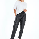 Comfy Cool Foldover Waistband Faux Leather Maternity Jogger Pants
