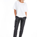 Comfy Cool Foldover Waistband Faux Leather Maternity Jogger Pants
