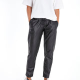 Comfy Cool Foldover Waistband Faux Leather Maternity Jogger Pants
