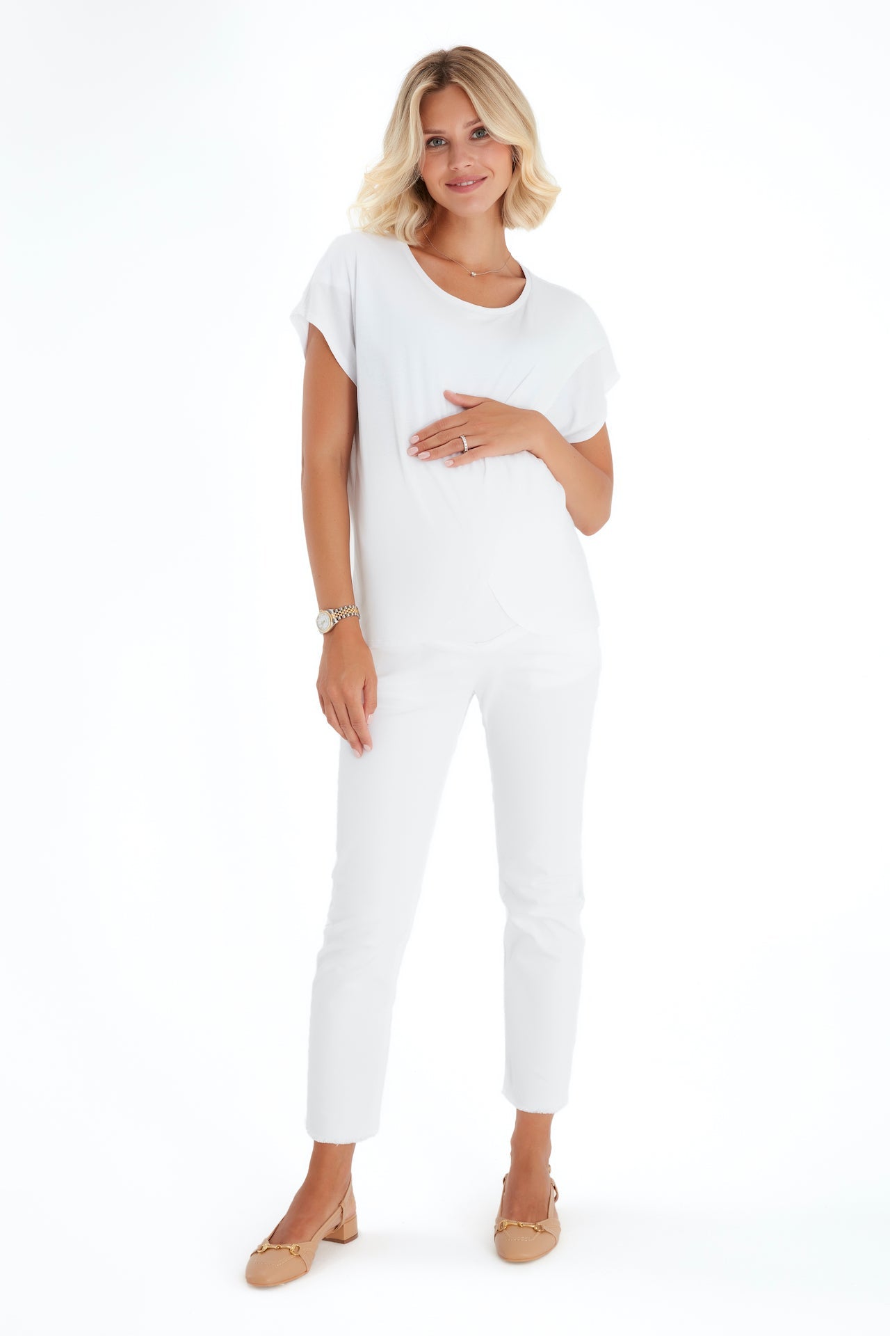 Graceful Non-Denim Foldover Waistband Maternity Pants
