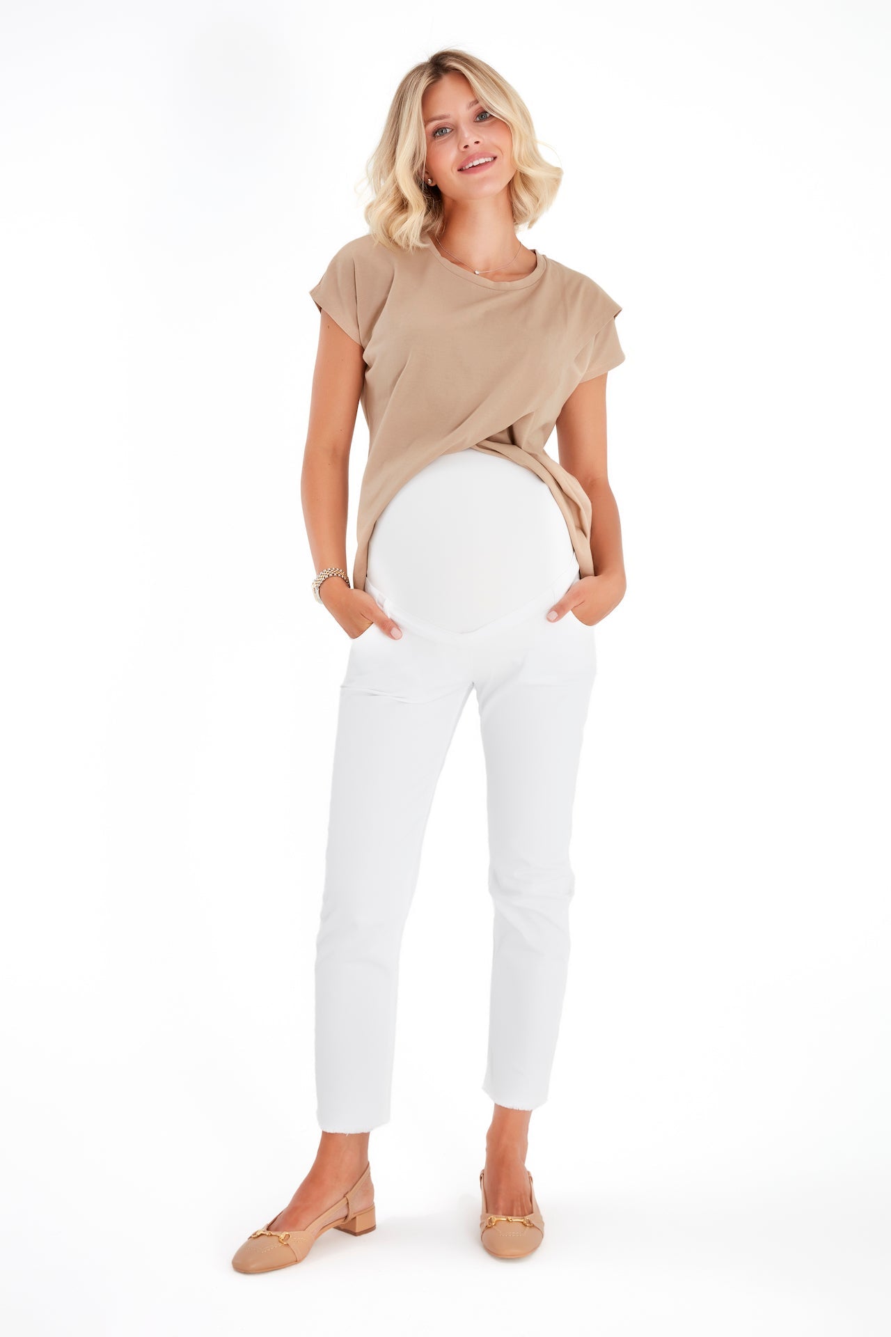 Graceful Non-Denim Foldover Waistband Maternity Pants
