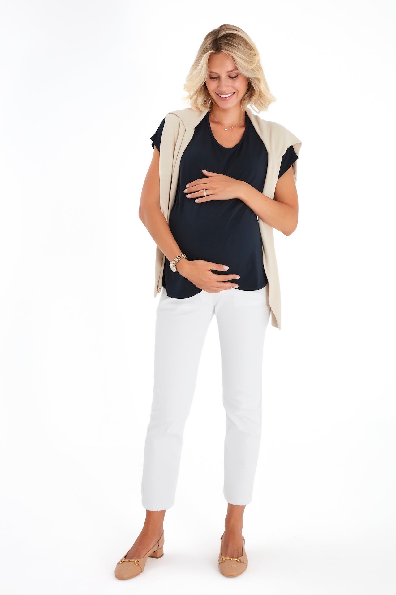 Handy Crossover Short Sleeve Cotton Maternity/Nursing Top
