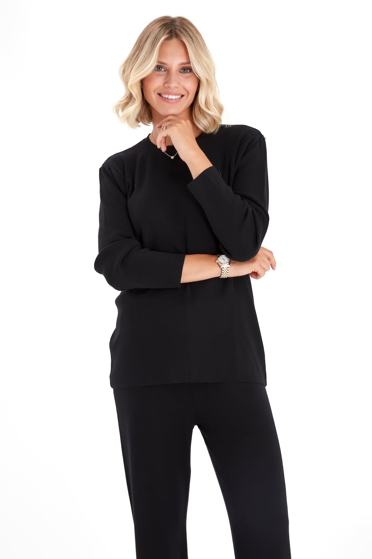 Effortless Elegance Set with Rib Side Zip Long Sleeve Maternity/Nursing Top & Lounge Pants
