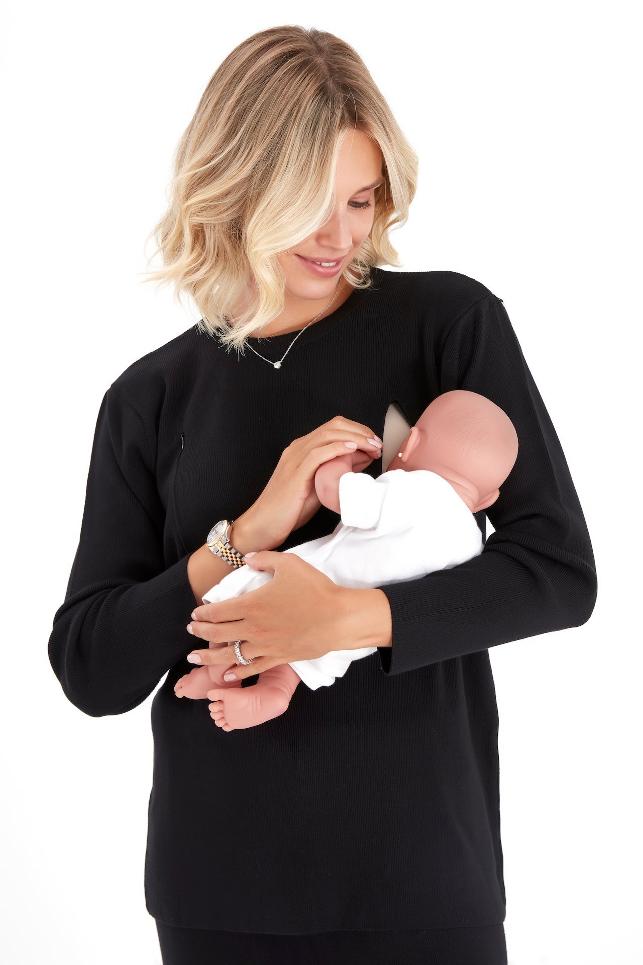 Effortless Elegance Set with Rib Side Zip Long Sleeve Maternity/Nursing Top & Lounge Pants
