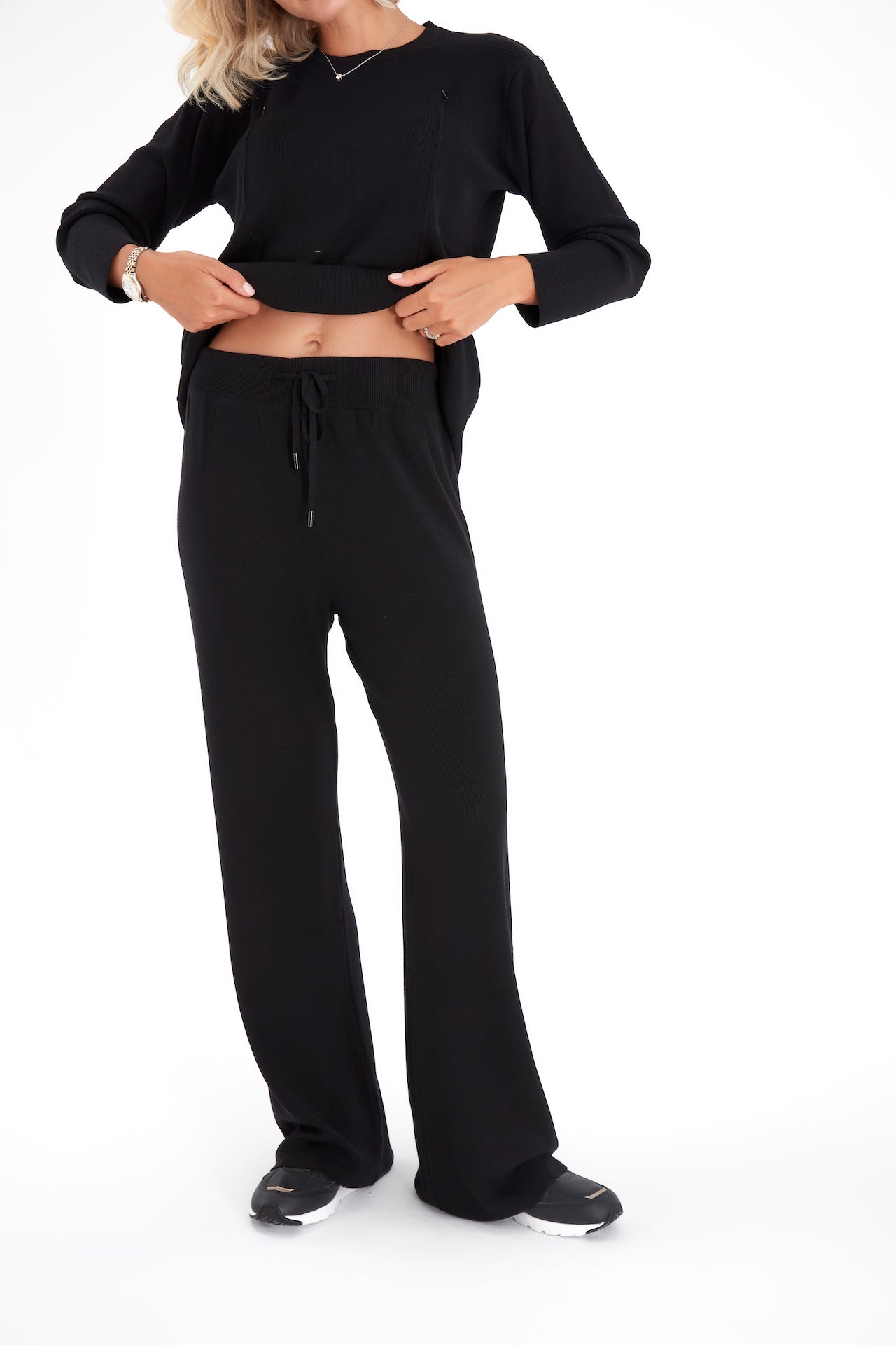 Effortless Elegance Set with Rib Side Zip Long Sleeve Maternity/Nursing Top & Lounge Pants
