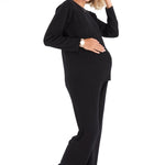 Effortless Elegance Set with Rib Side Zip Long Sleeve Maternity/Nursing Top & Lounge Pants
