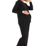 Effortless Elegance Set with Rib Side Zip Long Sleeve Maternity/Nursing Top & Lounge Pants
