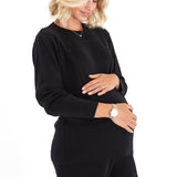 Effortless Elegance Set with Rib Side Zip Long Sleeve Maternity/Nursing Top & Lounge Pants
