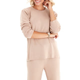 Effortless Elegance Set with Rib Side Zip Long Sleeve Maternity/Nursing Top & Lounge Pants
