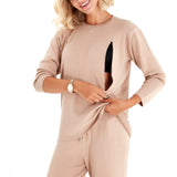 Effortless Elegance Set with Rib Side Zip Long Sleeve Maternity/Nursing Top & Lounge Pants
