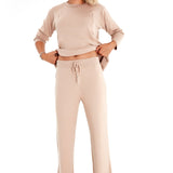 Effortless Elegance Set with Rib Side Zip Long Sleeve Maternity/Nursing Top & Lounge Pants
