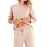 Effortless Elegance Set with Rib Side Zip Long Sleeve Maternity/Nursing Top & Lounge Pants
