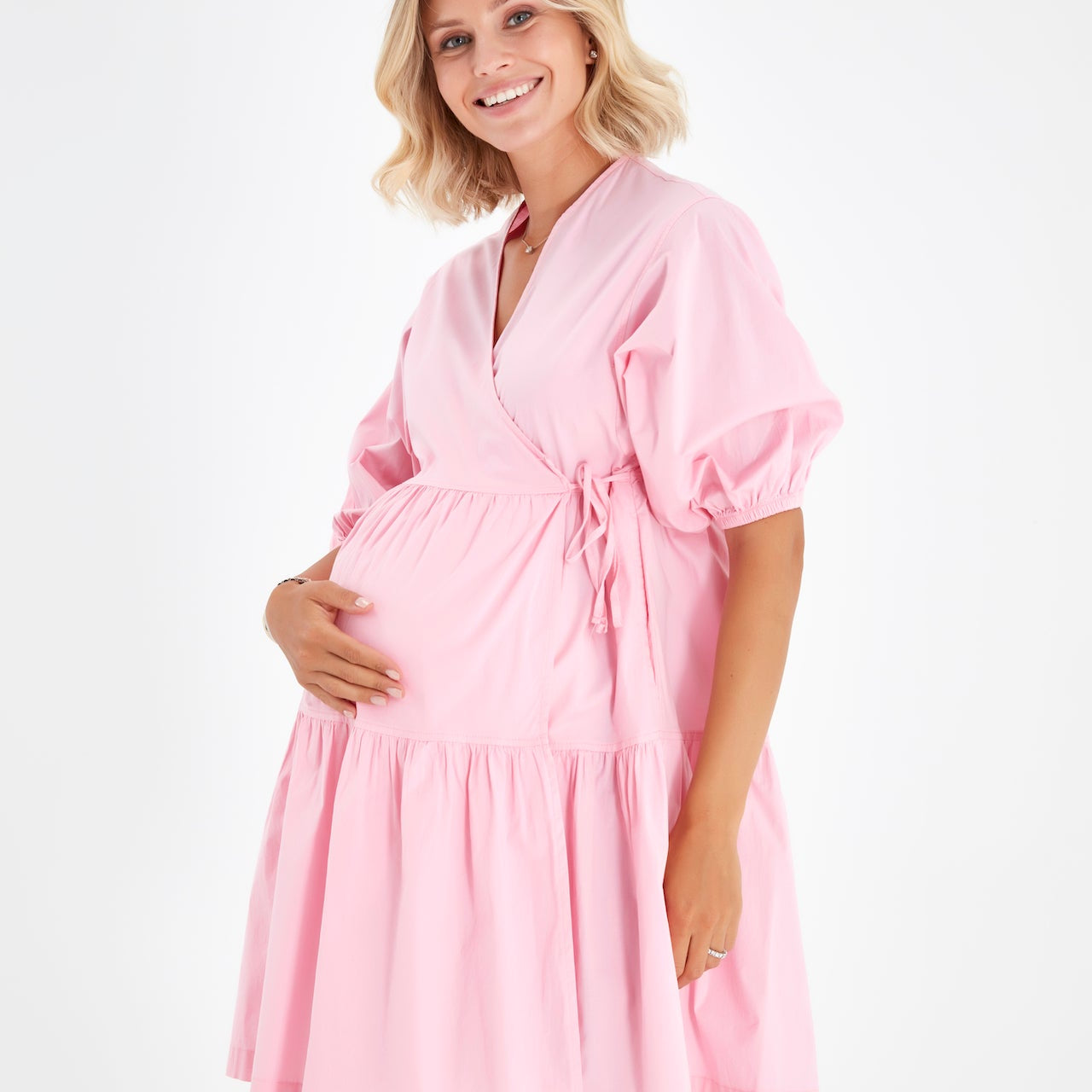 Waterfall Tie Waist A-Line Maternity/Nursing Wrap Dress
