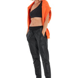 Comfy Cool Foldover Waistband Faux Leather Maternity Jogger Pants
