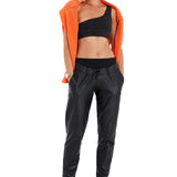 Comfy Cool Foldover Waistband Faux Leather Maternity Jogger Pants
