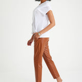 Comfy Cool Foldover Waistband Faux Leather Maternity Jogger Pants
