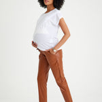 Comfy Cool Foldover Waistband Faux Leather Maternity Jogger Pants
