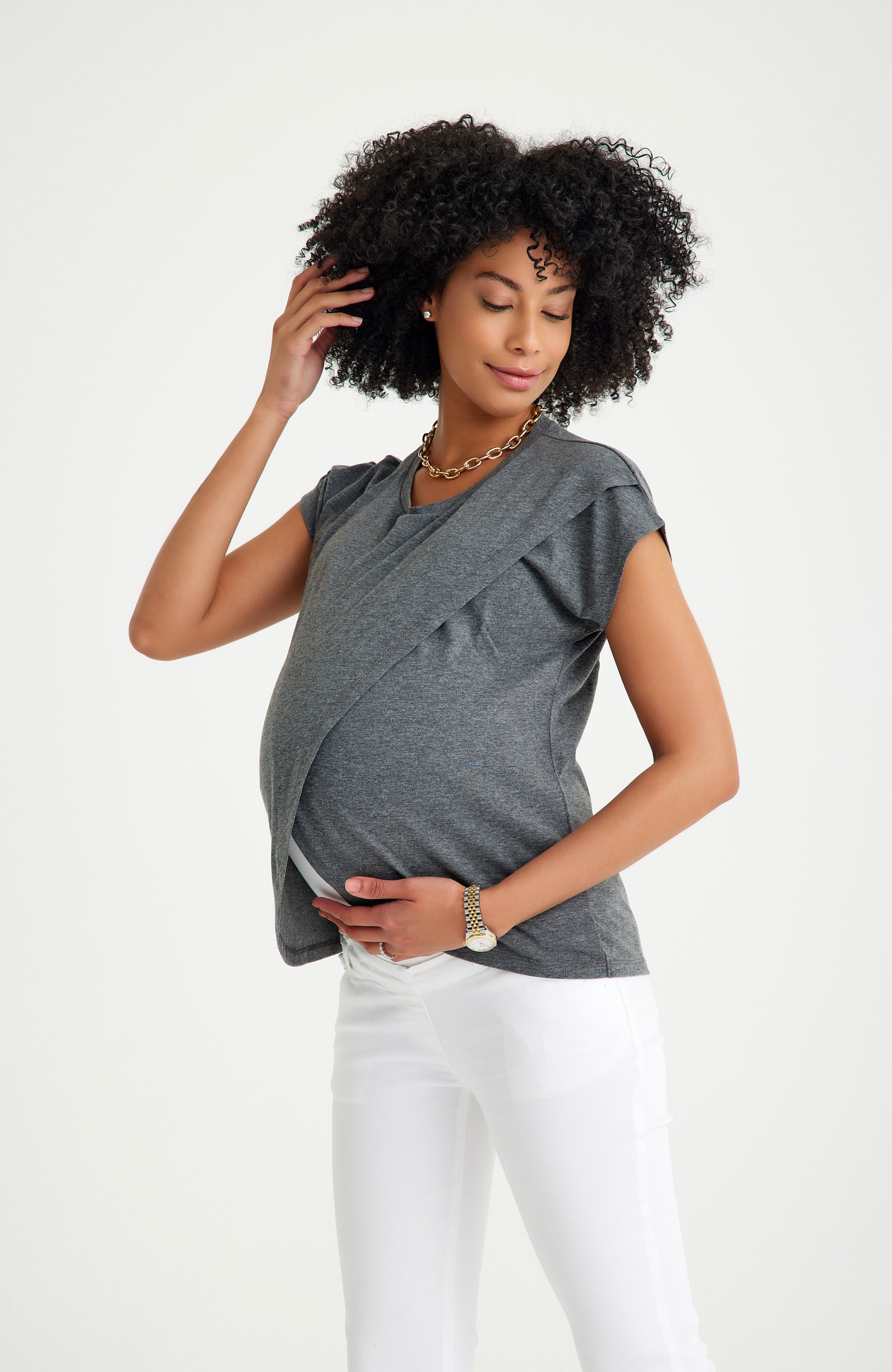 Handy Crossover Short Sleeve Cotton Maternity/Nursing Top
