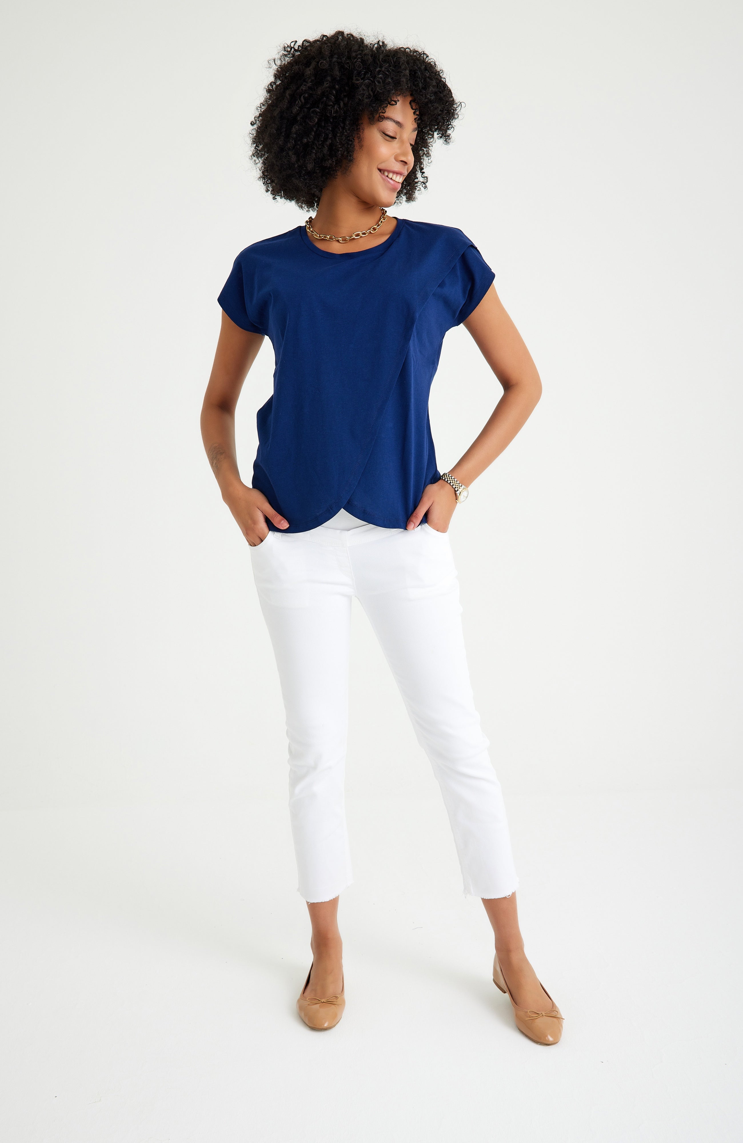 Handy Crossover Short Sleeve Cotton Maternity/Nursing Top
