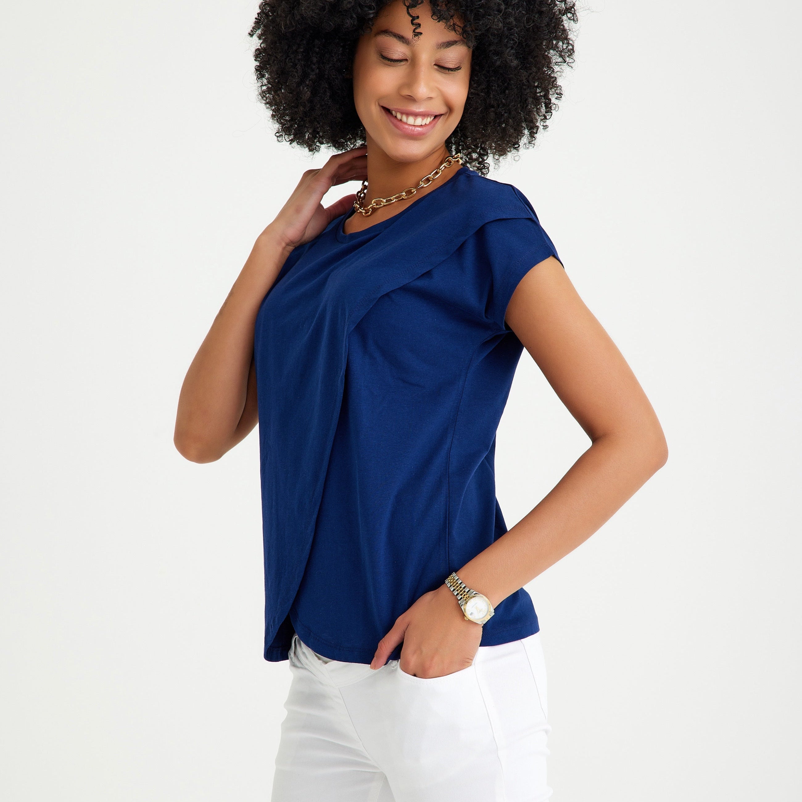 Handy Crossover Short Sleeve Cotton Maternity/Nursing Top
