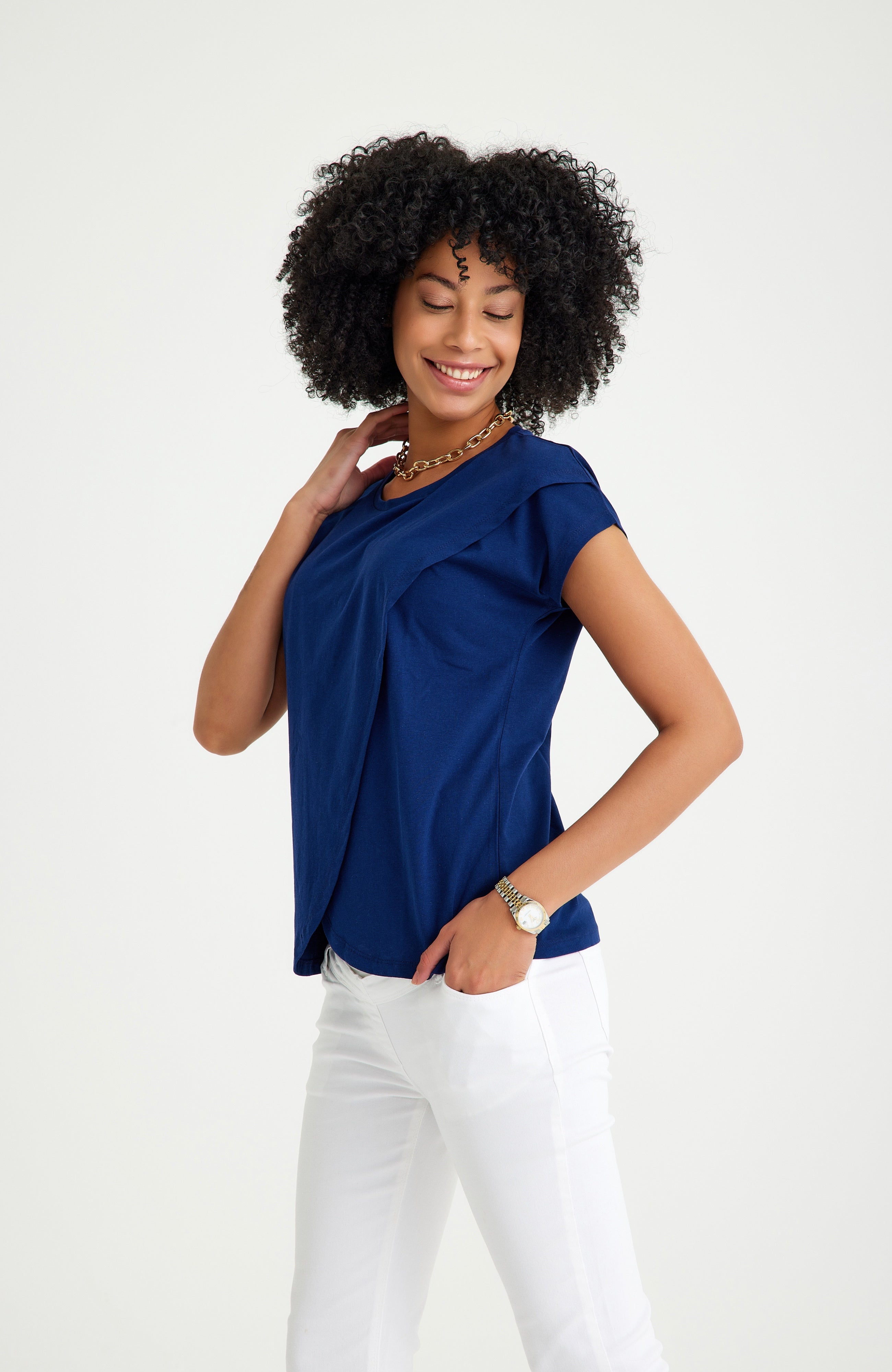 Handy Crossover Short Sleeve Cotton Maternity/Nursing Top
