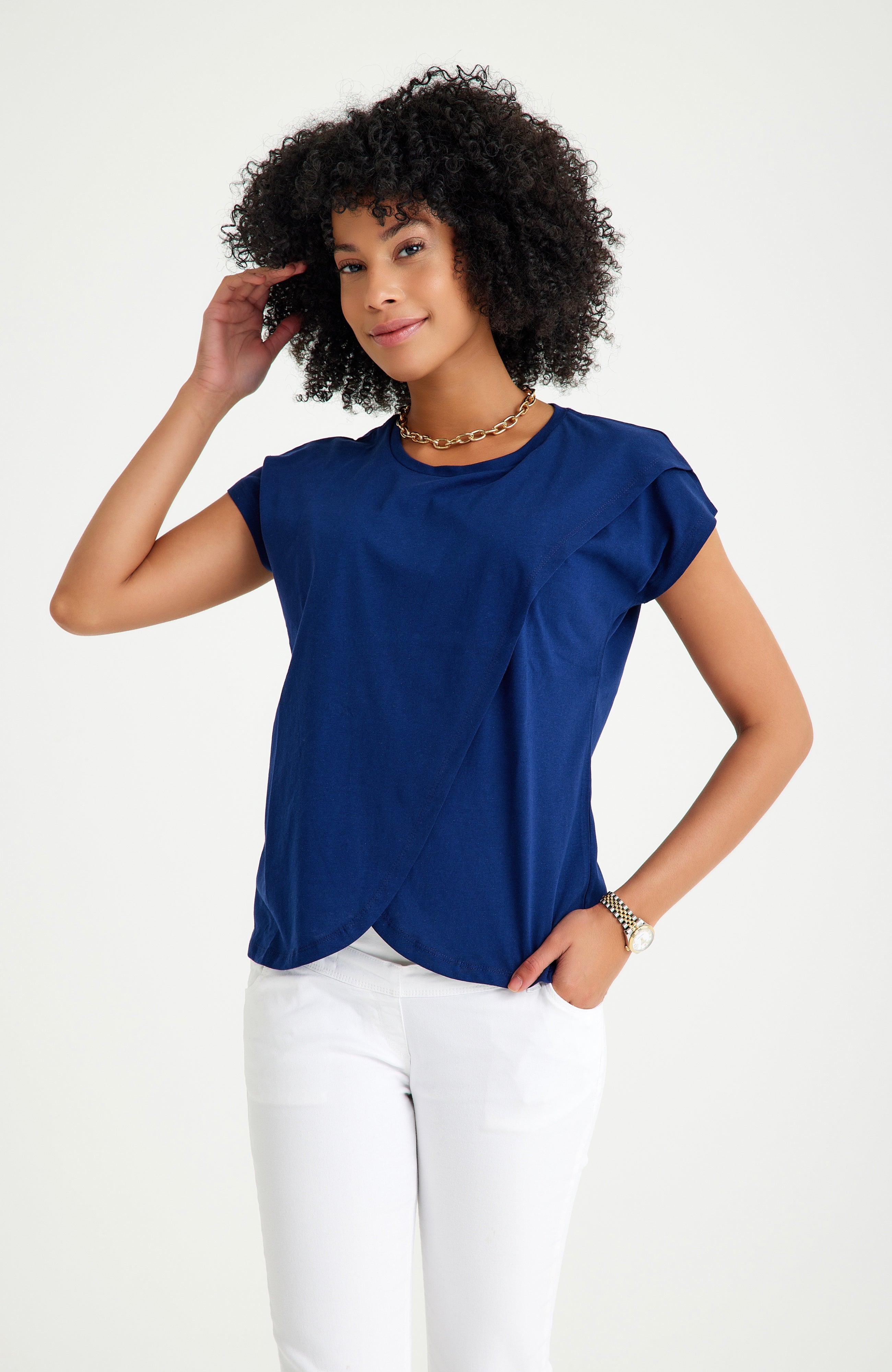 Handy Crossover Short Sleeve Cotton Maternity/Nursing Top
