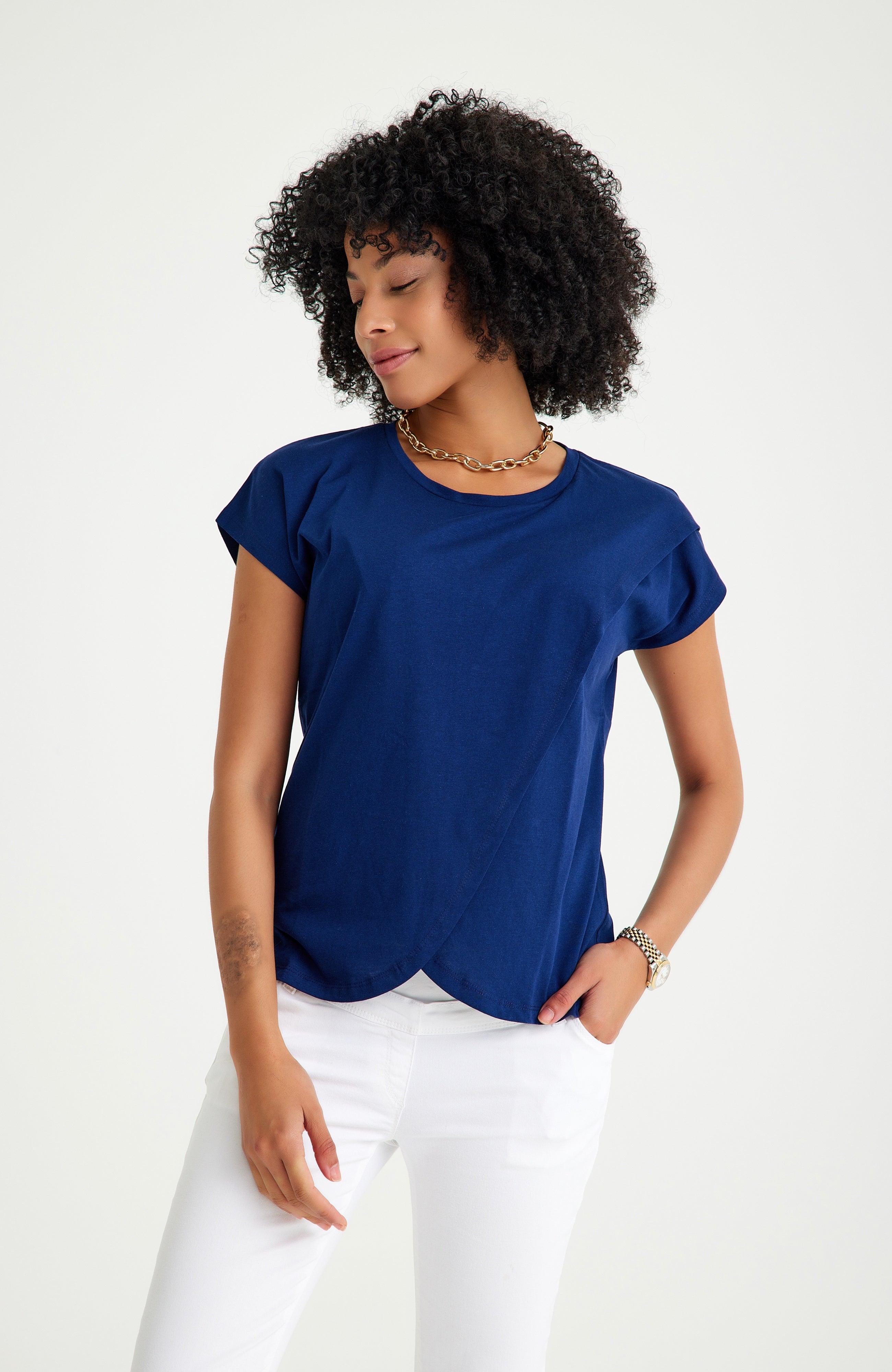 Handy Crossover Short Sleeve Cotton Maternity/Nursing Top
