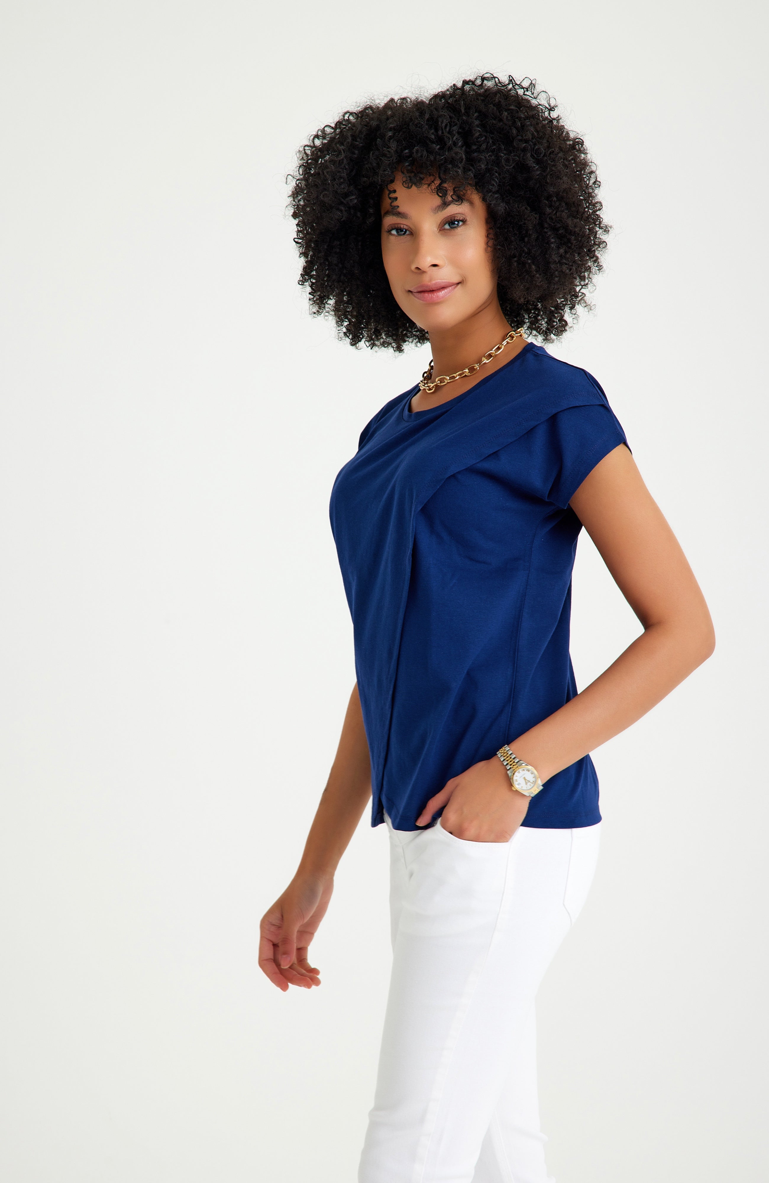 Handy Crossover Short Sleeve Cotton Maternity/Nursing Top
