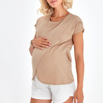 Handy Crossover Short Sleeve Cotton Maternity/Nursing Top
