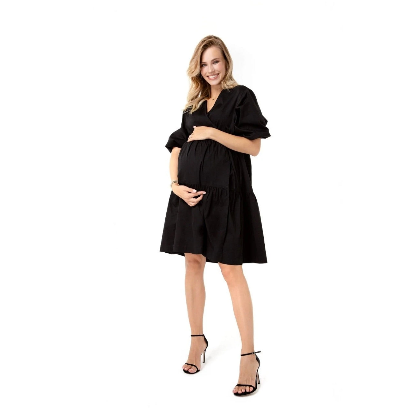 Waterfall Tie Waist A-Line Maternity/Nursing Wrap Dress
